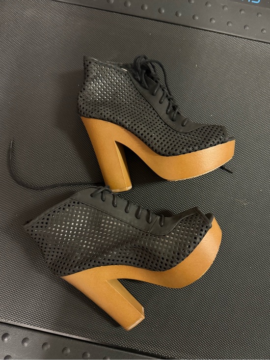 Nordstrom Shoes - Nordstrom Black Perforated Lace-Up Platform Heels with Tan Wood-Effect Sole